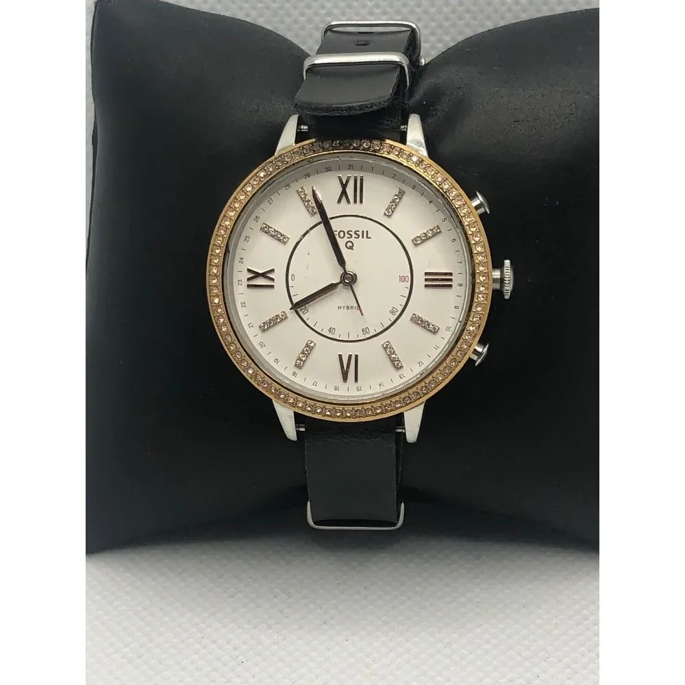Fossil Q FTW5011 Women's Black Leather Analog White Dial Hybrid Smartwatch HK156